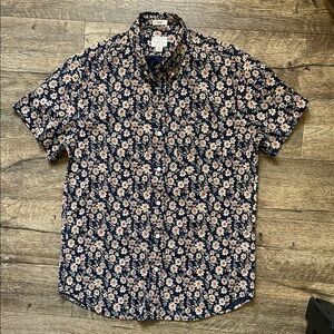 J crew stretch organic cotton slim floral short sleeve button down mens medium